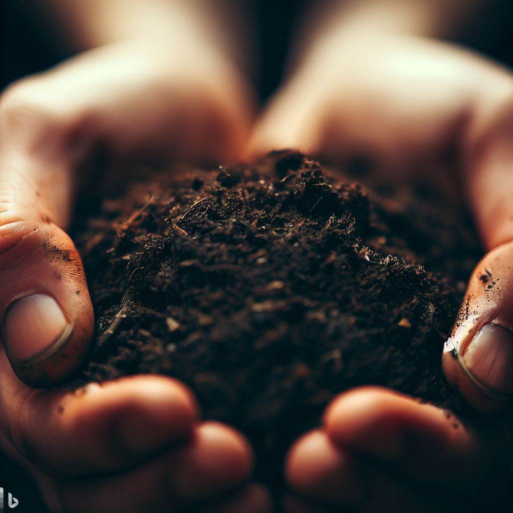 Close up of hands holding beautiful rich soil.